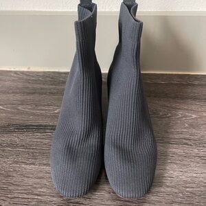 Gray Ribbed Ankle Boots